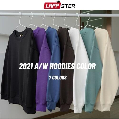 LAPPSTER Men Solid 7 Colors Streetwear Harajuku Hoodies 2021 Mens Winter Fleece Oversized Sweatshirts Male Y2k Vintage Pullovers