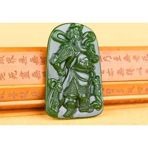 Natural Green Jade Guan Yu Pendant Necklace Chinese Hand-carved Charm Jadeite Jewelry Fashion Amulet Gifts for Men