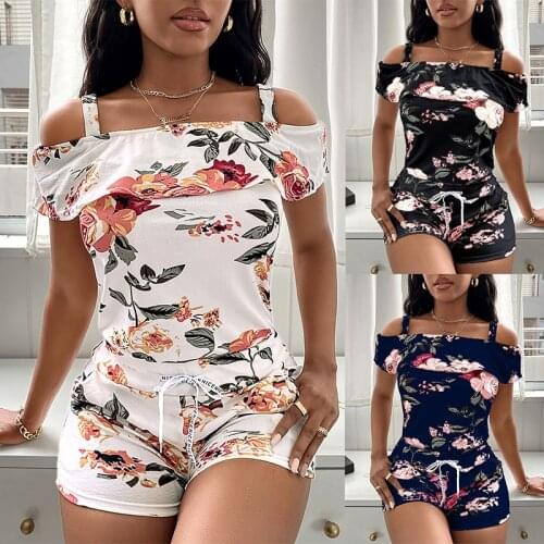 2021 Summer New Floral Small Fresh Sling Strapless Top High Waist Shorts Two-piece Set