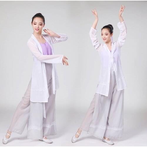 New womens Cai Wei dance rhyme half kettle yarn elegant classical dance costume national dance chiffon training suit TB18106