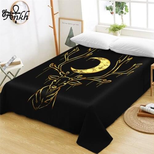 Deer by Taemin Ankh Bed Sheet Luxury Flat Sheet Black Golden Bedspreads Queen 1-Piece Animal With Moon drap de lit Dropship