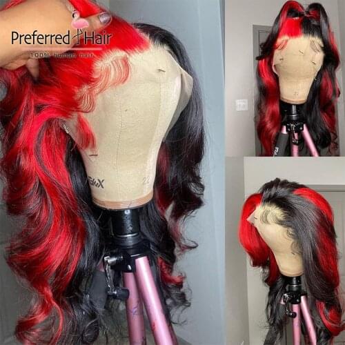 Preferred Red Blonde Highlight Wig Pre Plucked 13x4 Lace Front Human Hair Wigs Brazilian Remy Tranaparent Lace Wigs for Women