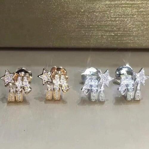 Luxury Silver 925 Earrings For Women Jewelry Shiny Zircon Starlight Star Gold Stud Earring Lady Anniversary Accessories KOFSAC