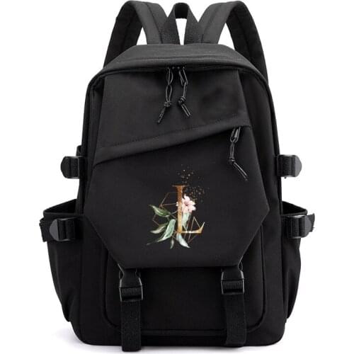 Fashion 26 Letter Backpack for Girl School Student Bag Large Capacity Black Laptop Bag Travel Mochilas Women Bag Casual Rucksack