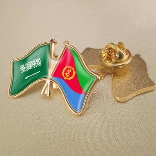 Saudi Arabia and Eritrea Crossed Double Friendship Flags Lapel Pins Brooch Badges