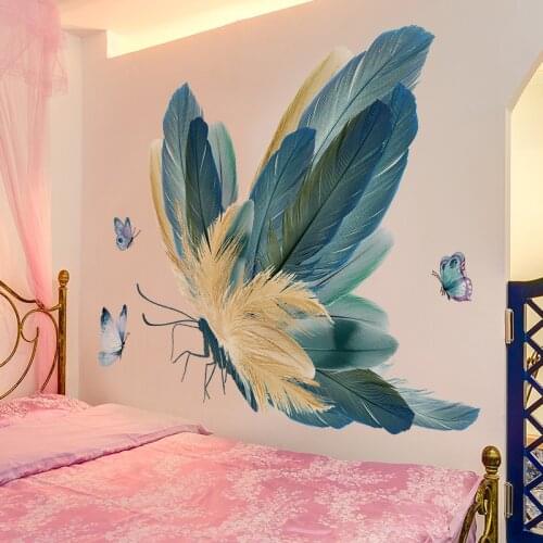 [shijuekongjian] Butterflies Animal Wall Stickers DIY Feathers Wall Decals for Kids Room Baby Bedroom House Decoration