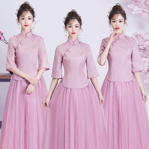 Wedding Party Formal Beach Wedding Sexy Plus Size Junior Women Ladies Bridesmaid Dresses Cheongsam Qipao Tulle Sisters 750