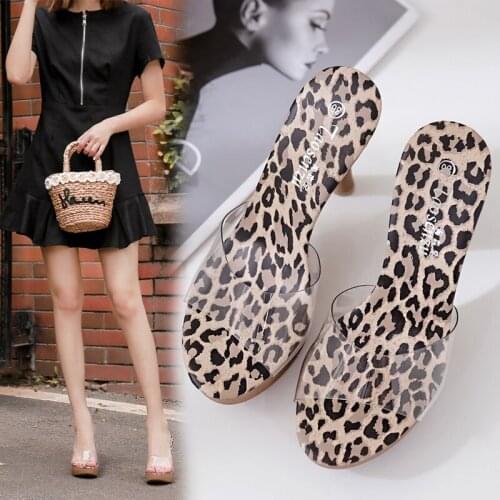 Transparent Woman Slipper Nightclub Sexy Leopard High-heeled 11CM Platform Ladies Shoes Women Slippers Waterproof Summer Shoes