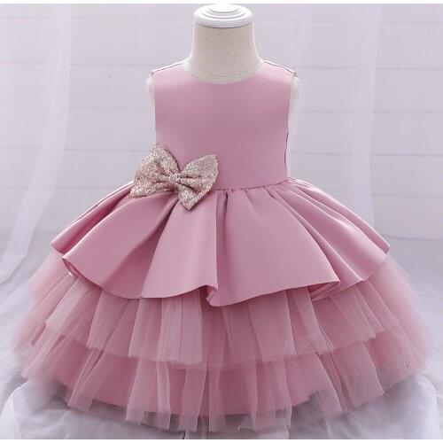 2021 New European and American Mesh Tulle Cake Skirt Bow Year-old Dress Baby Girl Dress Kids
