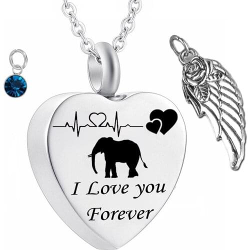 Cremation Jewelry for Ashes, Elephant Shape Memorial heart Pendant Made Birthstone crystal Keepsake Necklace for Women