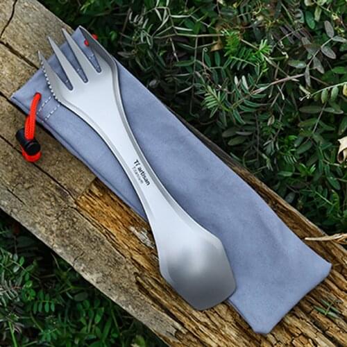 Outdoor 3 In 1 Outdoor Titanium Spoon Camping Tableware Picnic Dinner Titanium Spork Fork for Travel Backpacking Ta8101