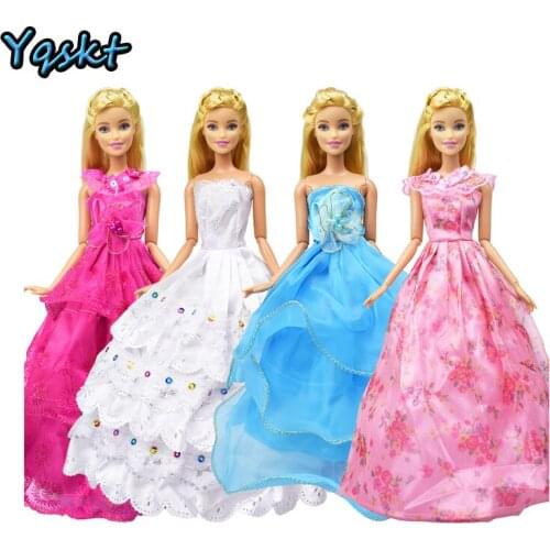 4 Pcs/set Wedding Dress Fashion Party Dress Beautiful Princess Gown Mixed Style and Color Evening Dress for 12 Inch Doll Clothes
