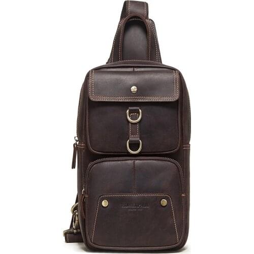 Mens Genuine Leather Vintage Chest Bag Men High Quality Multifunction Travel Chest Pack Male Outdoor Short Trip Messenger Bags