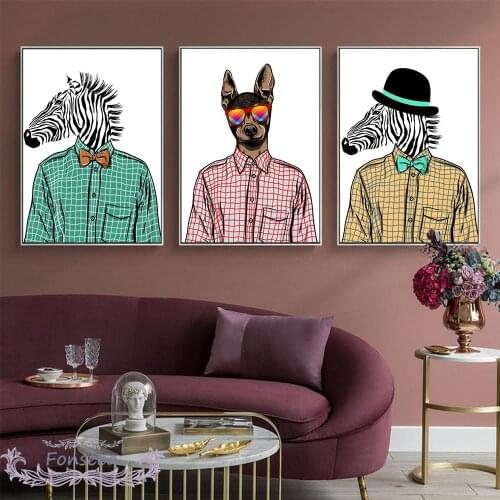 Funny Animal Canvas Painting Handsome Zebra with Plaid Shirt Glasses Modern Street Style Poster Wall Art Picture Home Decor