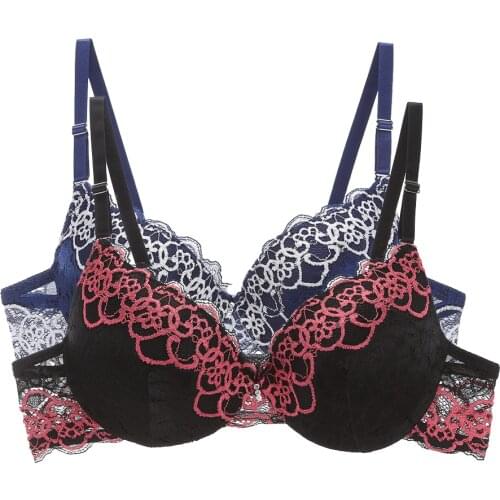 2PCS/Lot Fashion Lady Womens Padded Bra Underwire Deep-V A B C Cup Sexy Embroidered Side Support Push Up Bra Underwear