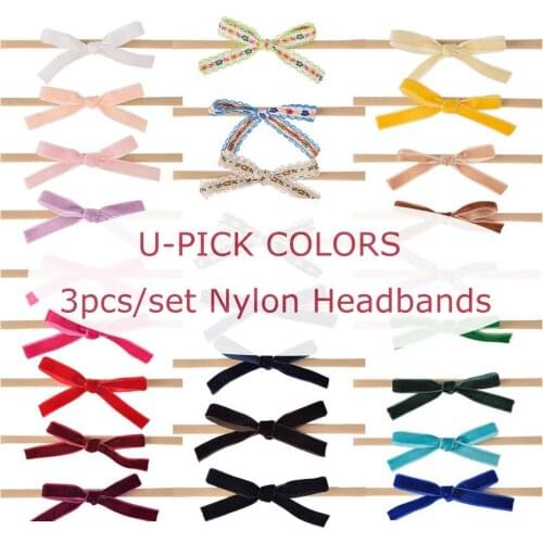Baby Girls Velvet Hair Bow Headband 3pcs/set Stretchy Soft Nylon Headbands Kids Cute Bows Headband Set U Pick 3pcs