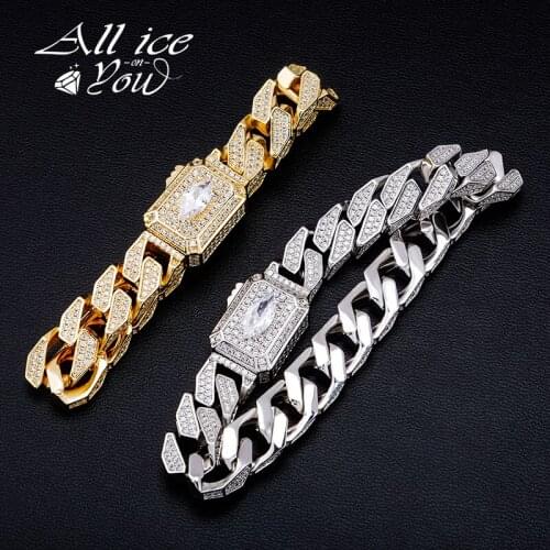ALLICEONYOU New Fashion Bracelet Iced Out Cubic Zirconia With Spring Ring Clasp Cuban Chain Hip Hop Jewelry For Gift
