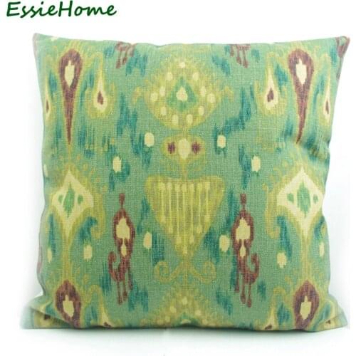 ESSIE HOME High-End Hand Print Fresh Green Ikat Pattern Pillow Case Cushion Cover For Sofa Vintage Look Home Decoration Throw