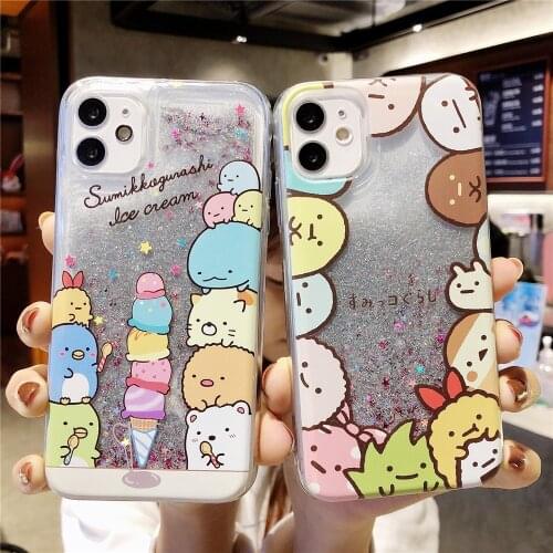 Sumikkogurashi Glitter Bling Quicksand TPU Phone Case for iPhone 12Pro MAX 11 7 8 Plus X XR XS MAX Anime Sequins Flashing Cover