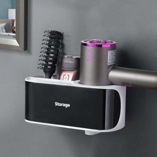 Hot Wall-Mounted Storage Racks No Trace Stickers Creative Suction Cup Hair Dryer Holder Comb Rack Stand Bathroom Supplies