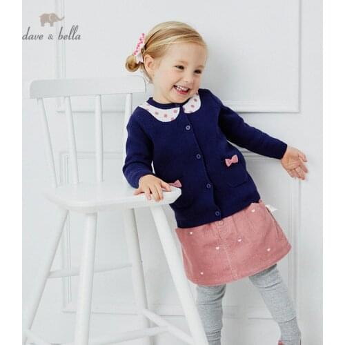 DBW14739 dave bella winter infant baby girls fashion bow dots pockets cardigan kids toddler coat children cute knitted sweater