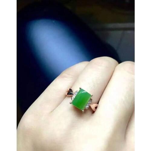Natural green jasper stone Ring Natural gemstone Ring S925 sterling silver trendy luxurious Square women gift Jewelry