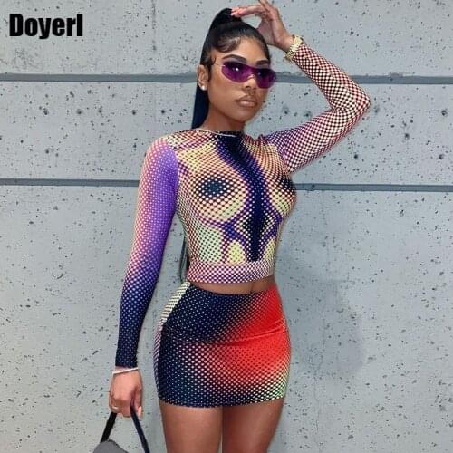 Print Sexy Two Piece Set Women Skirt and Top Set Festival Clothing High Waist Mini Skirts Bodycon Dress Sets Club Rave Outfit