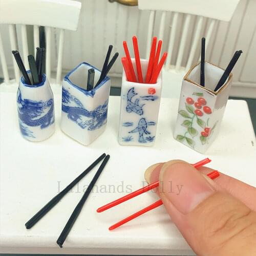 1:12 Dollhouse 2.5cm Chopstick Tube Black and Red Chopsticks Miniature Model for Dollhouse Kitchen Furniture Accessories