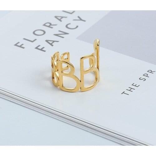 Fashion Creative Brand Letter B Stainless Steel Opening Ring 2021 for Women Charm Metal Golden Finger Charm Ring Jewelry