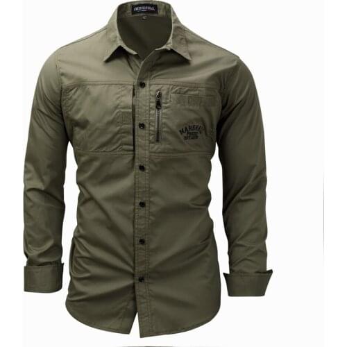 Mens Slim Shirts Male Business Long Sleeves Army Casual Turn Down Neck Shirt Spring Autumn Long Sleeve Casual Trip Shirt