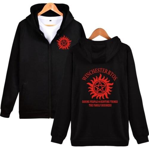 Supernatural Winchester Brothers Mens Hoodie with Pocket Hooded Sweatshirts Zip Jackets Men Fleece Streetwear Warm Tracksuit