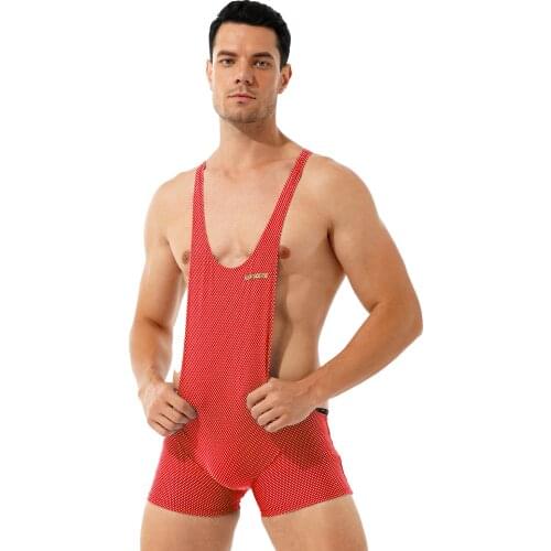 Mens Lingerie Wrestling Singlet Bodysuit One-piece Fitness Sportswear Stretchy Sleeveless Bulge Pouch Skinny Jumpsuit Leotard
