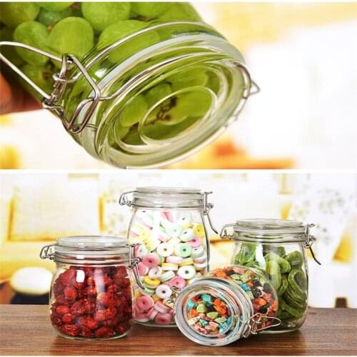 NHM 1 pcs Stainless steel clasp glass sealed container tea can round square food medicine can honey bottle