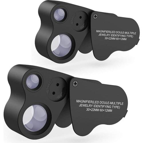 New Jewelry Loupe,2 Pack 30X 60X Illuminated Jeweler Loupe nifier Eye Loupe nifier nifying with LED Lighting