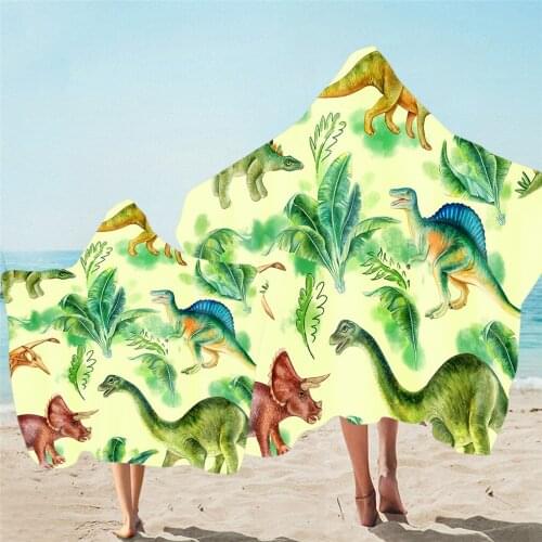 New printed cartoon Dinosaur Hooded Towel for Parent-child Microfiber Bath Towel Quick dry Wearable Travel Beach Towel