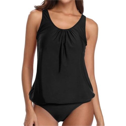 Solid Color Print Plus Size Swimsuits Women Strappy Back Bikuni Set 2021 Two Piece Sexy Swimdress Bathing Suit Купальники 4