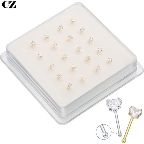 20pcs/set S925 Fashion shine cubic zirconia heart nose stud, Tiny nose stud, Tiny silver nose pin piercing nose jewelry