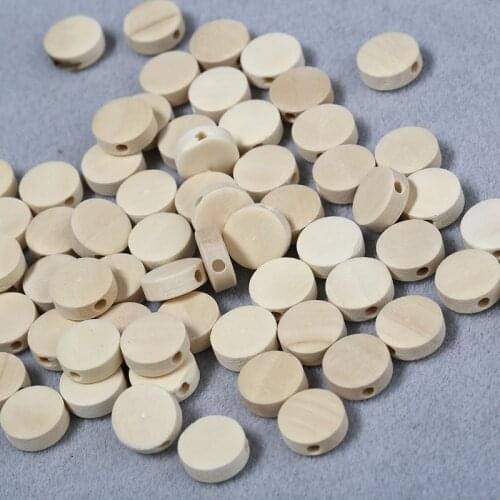 10-40mm Flat Wood Beads for DIY Earring Jewelry Making Straight Hole Natural Round Chip Wooden Charms Unfinished Crafts Pendant