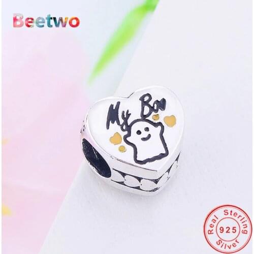 Fit Original Pandora Charms Bracelet 925 Silver color Heart-shaped and engraved "MyBoo" Charm Beads Pendant Jewellery Berloque