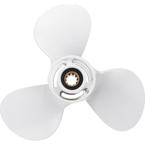 Outboard Propeller Aluminum Alloy White 3 Blades 10 Spline Tooth R Rotation For Yamaha 20-30HP 664-45945-00-EL 9 7/8 x 10 1/2