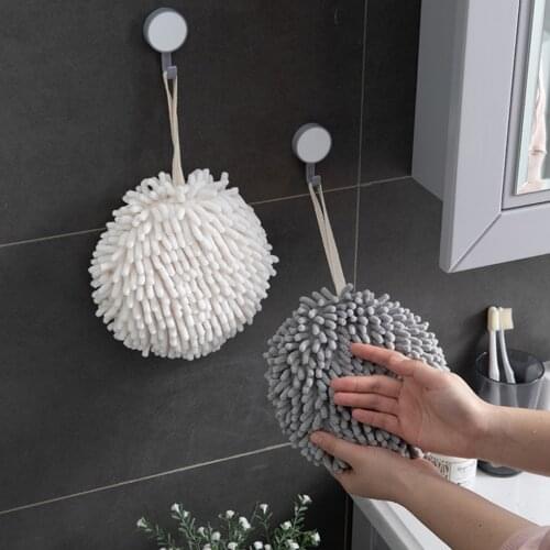 Ball Shaped Hand Towel with Hook Fast Drying Absorbent Washcloth with Lanyard Kitchen Bathroom Cleaning Towel