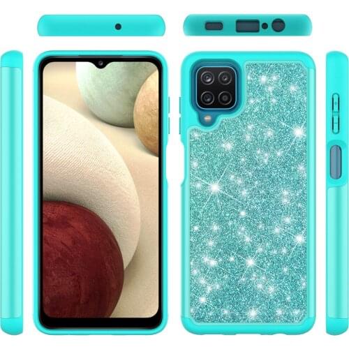 Shockproof hybrid Armor TPU Bumper Shiny Case for Samsung Galaxy A12 Glitter Shockproof Luxury Back Phone Cover Half Wraped Capa