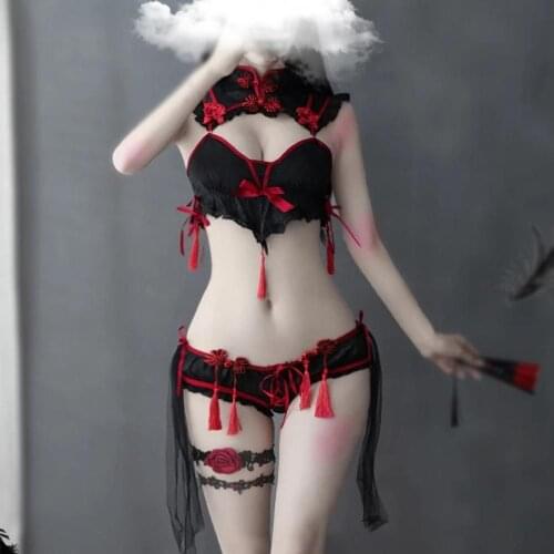 Christmas Cosplay Fancy Dress Set Qipao Cheongsam Women Sexy Lingeries Set Cute Waitress Servant Elegant Lingeries