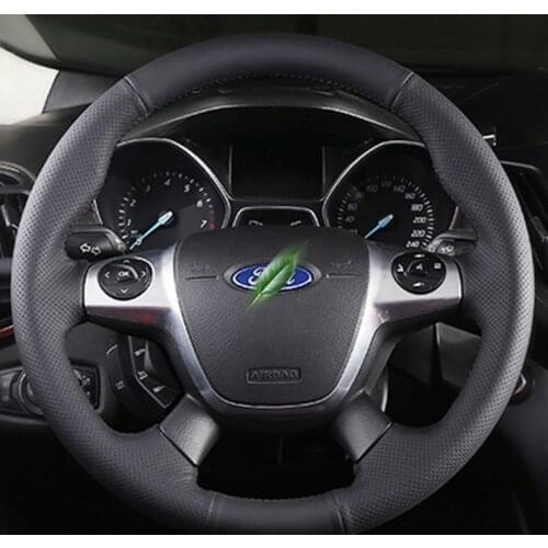 Hand-Stitched Black Artificial Leather Car Steering Wheel Cover Ford Focus 3 2012-2014 C-MAX 2011-2014 KUGA Escape 2013-2016