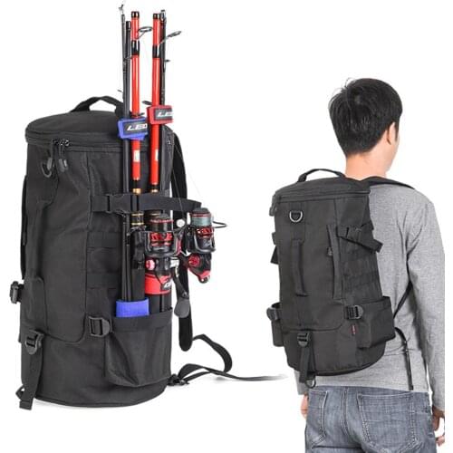 Fishing Tackle Backpack Large Waterproof Storage Bag Outdoors Cylinder Backpack Travel Backpack Lure Rod Storage Bags