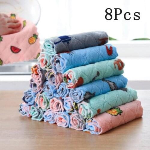 8pcs Kitchen Anti-grease Rags Absorbent Microfiber Cleaning Cloth Non-stick Oil Wiping Towel Dish Cloth Kitchen Cleaning Tool