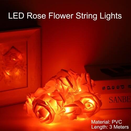 3M LED Rose String Lights Battery Operated Flower Fairy Lights Christmas Garland For Valentine Wedding Party Indoor Decoration
