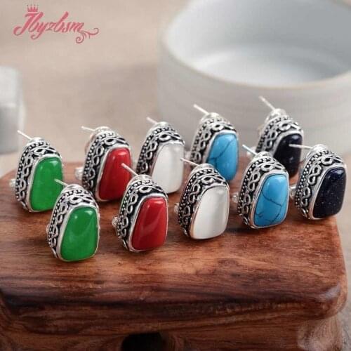 Trapezoid Gem Stone Beads Tibetan Silver Vintage Classical Clamp Earring 1 Pair.Earring Length:13x18mm Wholesale Free Shapping
