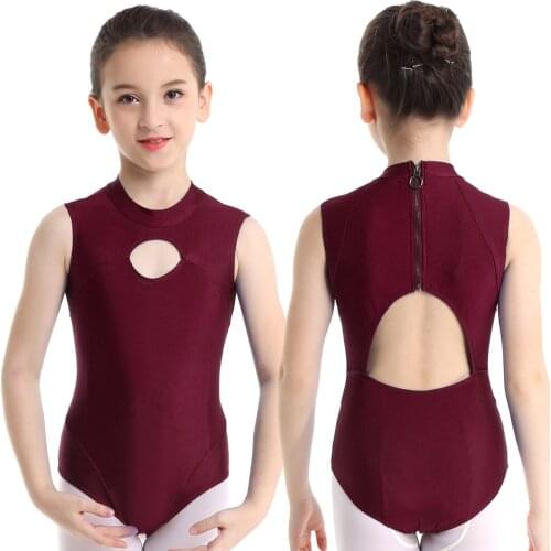 Kids Girls Dancewear Sleeveless Zipper Back Ballet Gymnastics Leotard Children Competition Performance Ballet Dance Costume