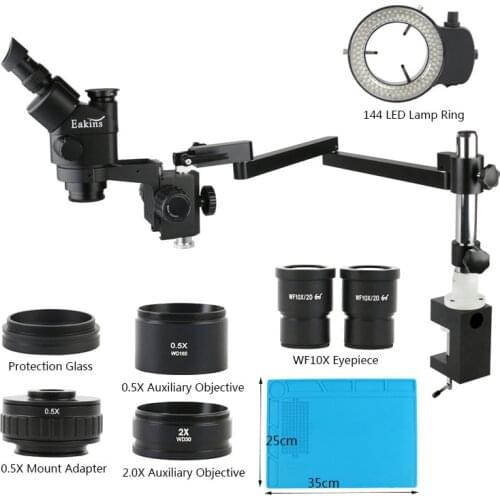 3.5X-90X 7x-45x Trinocular Stereo Microscope + 0.5X 2.0X Objective Lens + Microscope Articulating Arm Clamp For Phone PCB Repair